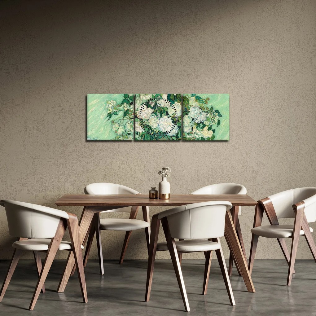 Obraz - Vincent van Gogh, Roses, reprodukcje (z zegarem) (90x30 cm)