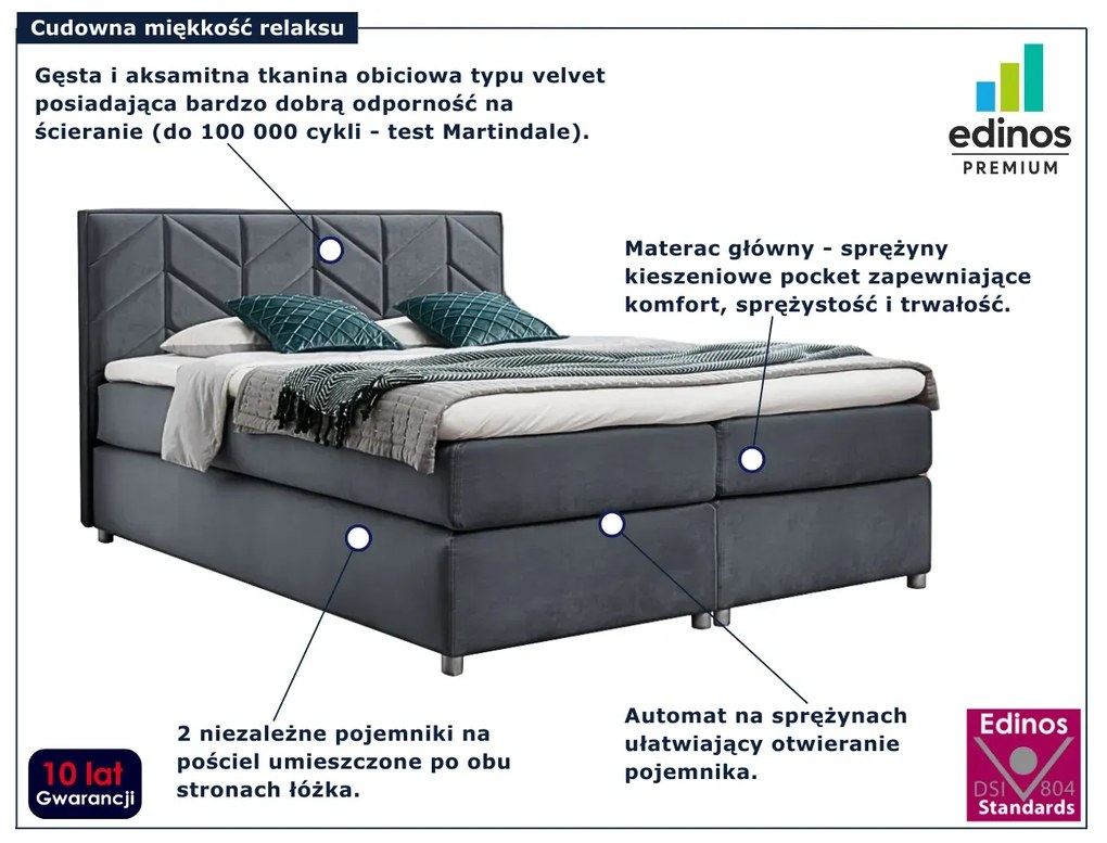 Ciemnoszare pikowane łóżko kontynentalne 5 rozmiarów Z2-R14