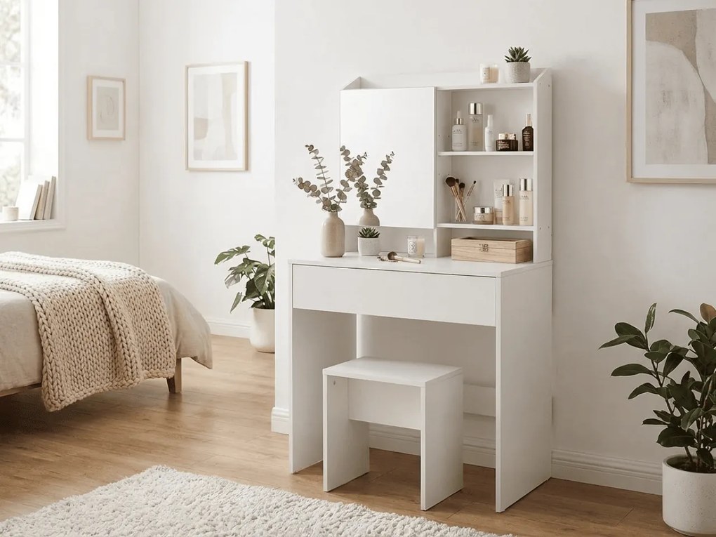 Toaletka z lustrem LUNAVI 70x40 cm, biała