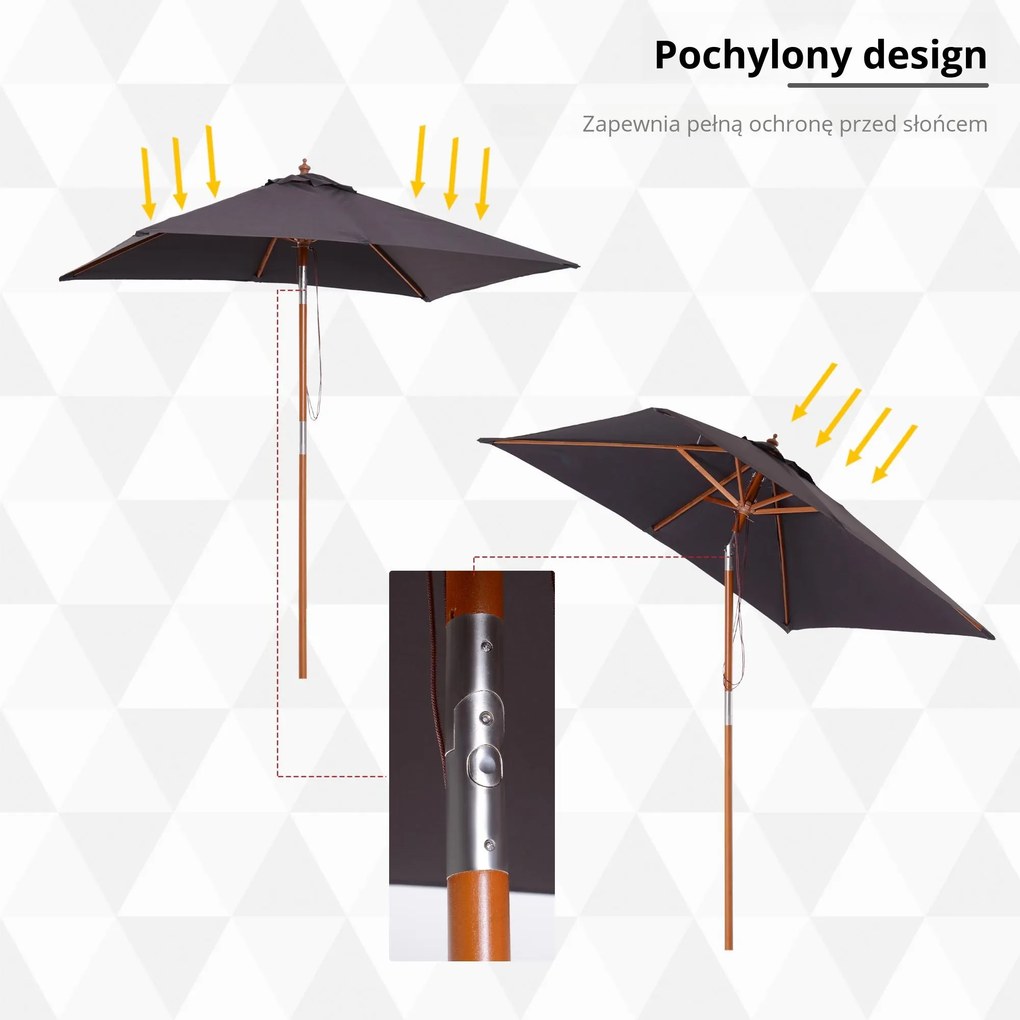 Outsunny Parasol Ogrodowy Drewno Jodłowe Poliester Ciemnoszary 3Stopniowa Regulacja 200x150x230cm | Aosom PL