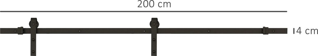 HOMCOM Zestaw szyn przesuwnych do drzwi, max. 100 kg, Metal, Czarny, 200 cm