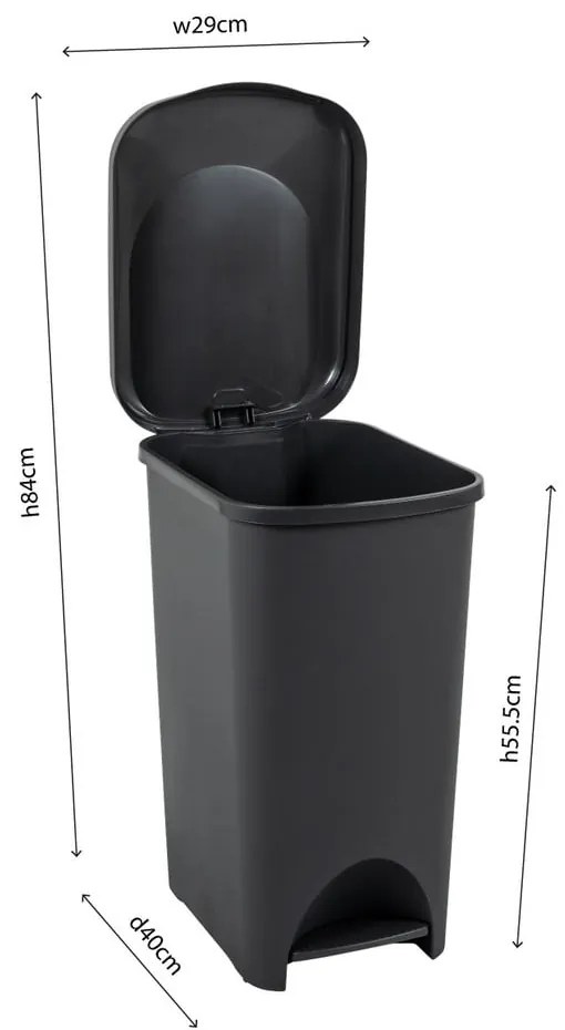 Czarny plastikowy kosz na śmieci na pedał 40 l – Addis