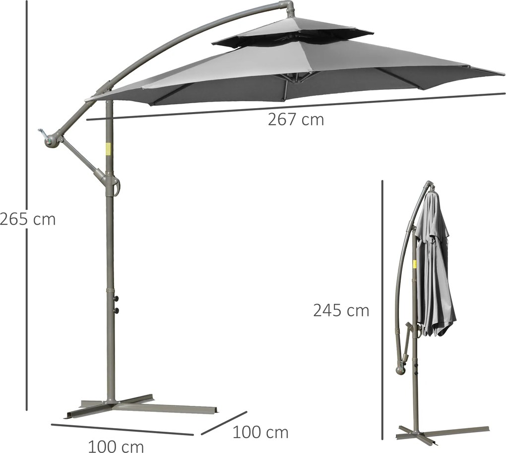 Outsunny Parasol 2,7 m Parasol na wsporniku z podstawą krzyżową Stal na zewnątrz jasnoniebieski