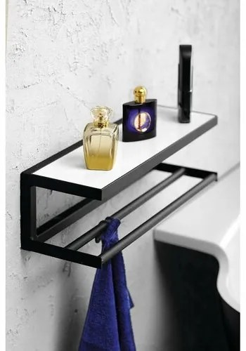 SAPHO Ska401 Ska Półka ścienna 45 x 14 x 16 cm, czarny mat z białym blatem MDF