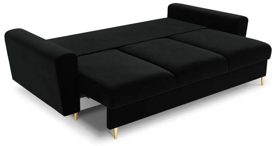 Czarna aksamitna rozkładana/ze schowkiem sofa 235 cm Kyoto – Cosmopolitan Design