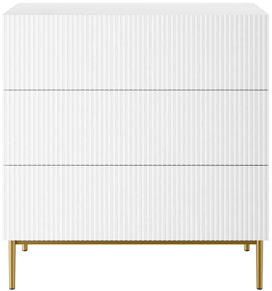 Komoda Nicole 100 cm z szufladami i ryflowanym frontem - biały mat / złote nóżki
