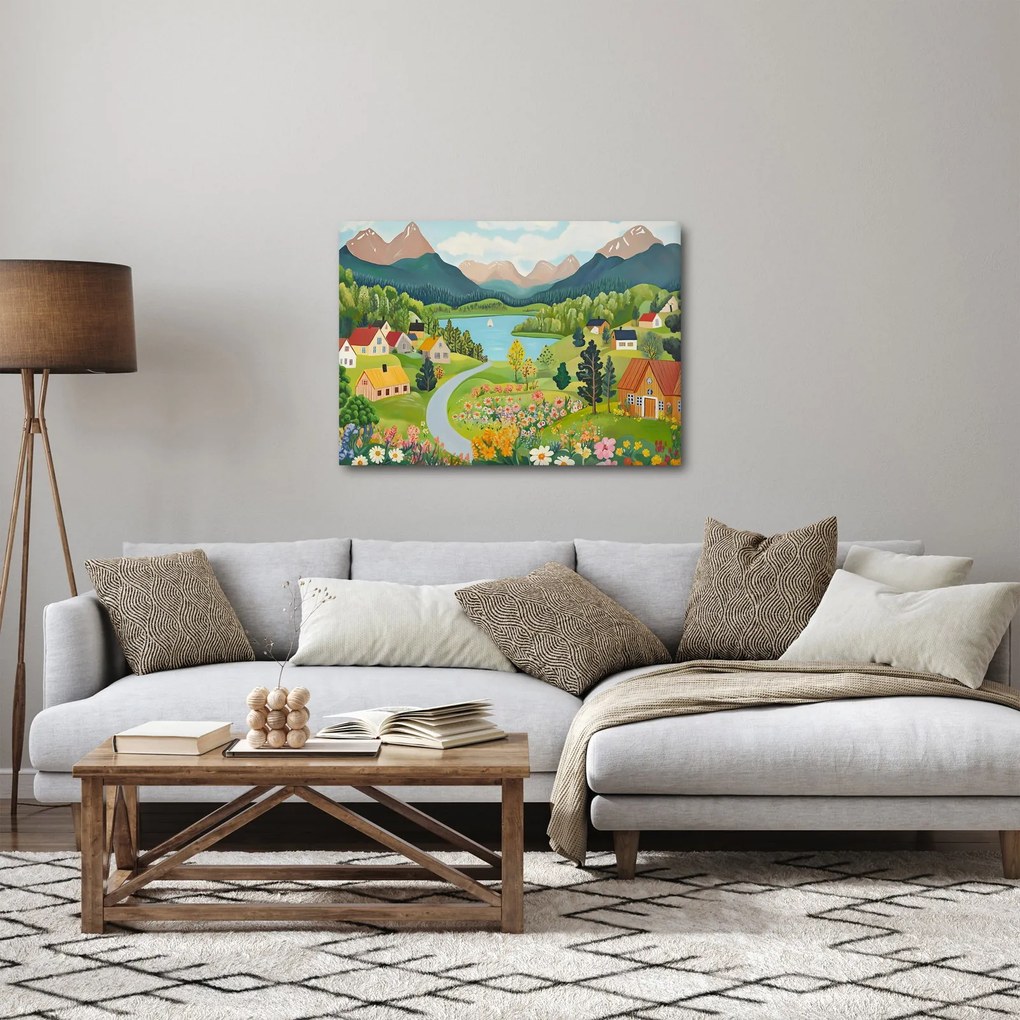 Obraz - Wioska w górach (70x50 cm)