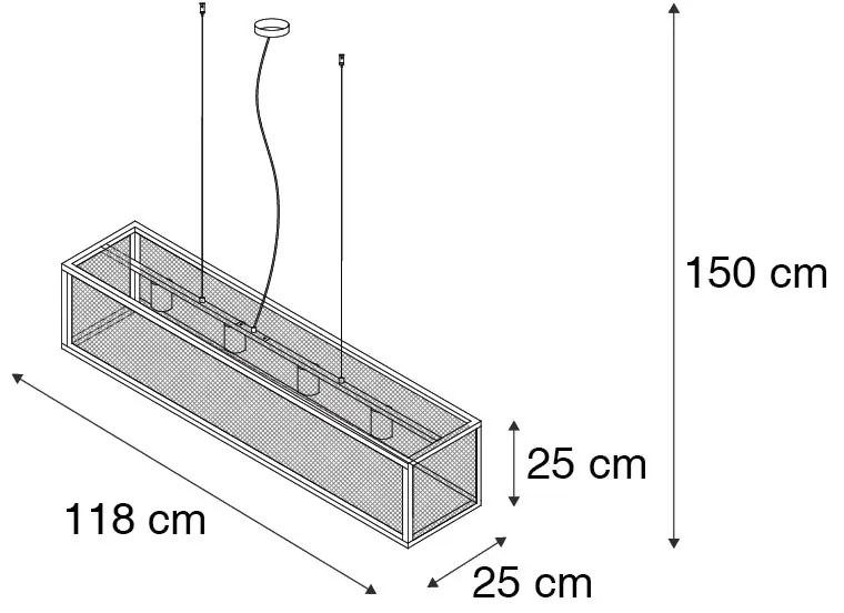 Industrialna lampa wisząca czarna 118 cm z siatką 4-światłowa - CagePrzemysłowy Oswietlenie wewnetrzne