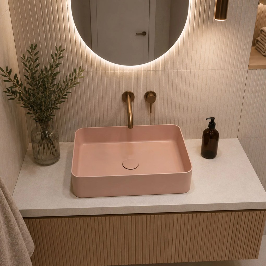 Massi Umywalka ceramiczna nablatowa różowa bez otworu na baterie 50 x 35 cm LERA pink