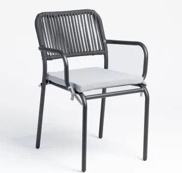 Zestaw 6 Sztaplowanych Krzeseł Ogrodowych Z Podłokietnikami Z Plecionej Liny Arhiza Grafitowa Szarość - Sklum