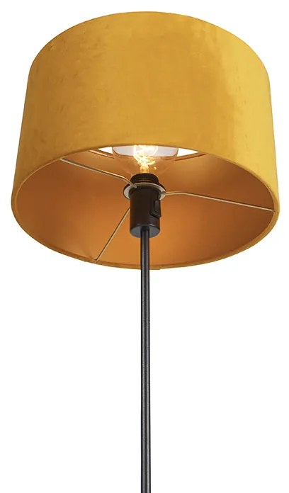 Lampa stojąca czarna z abażurem z weluru w kolorze ochry z wnętrzem w kolorze złotym 35 cm - ParteWiejski/ Rustykalny / Vintage Oswietlenie wewnetrzne