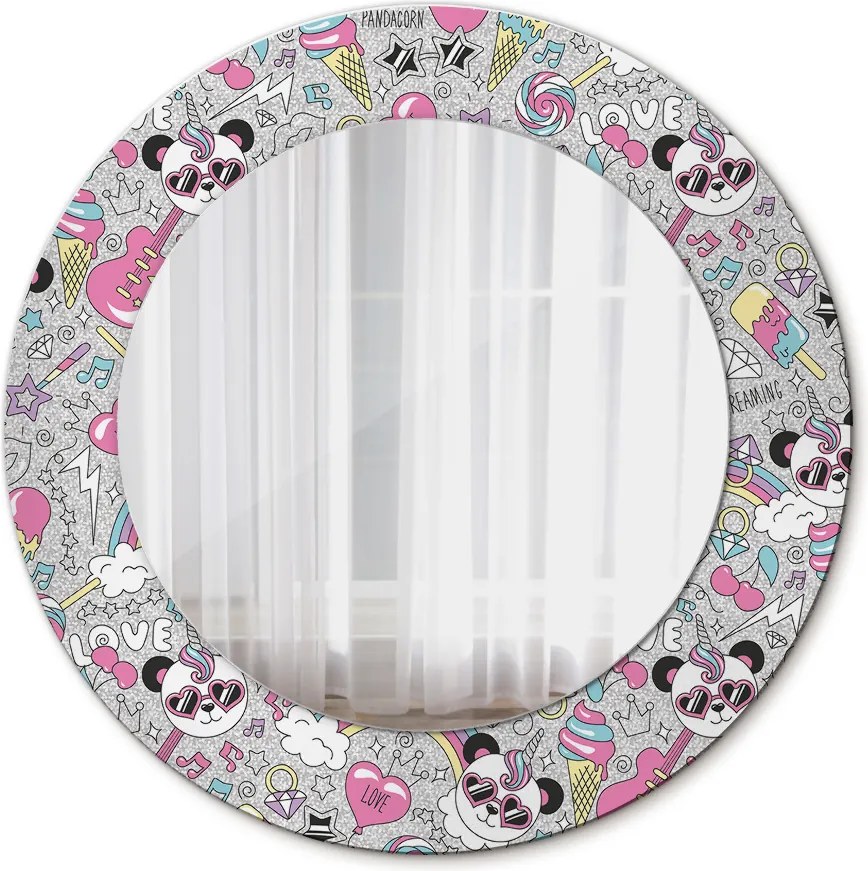 Lustro z nadrukiem okrągłe Panda jednorożec