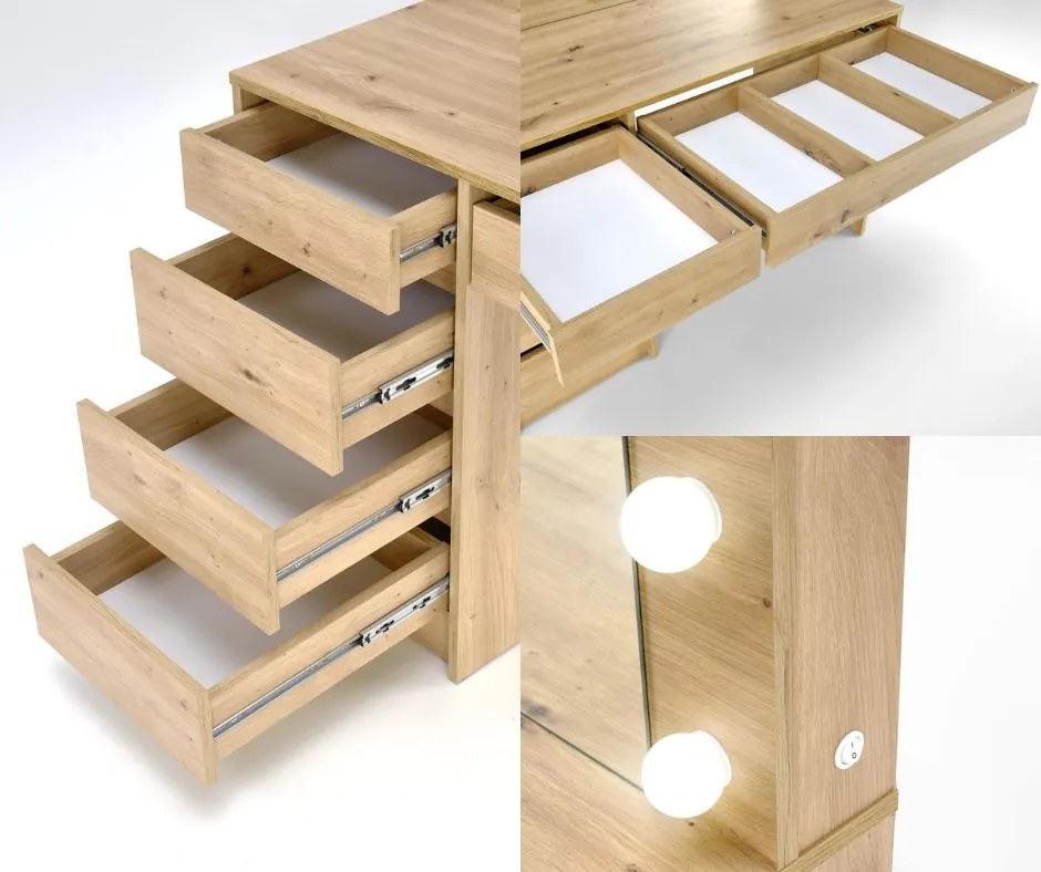 Toaletka z lustrem i oświetleniem LED Hollywood XL, dąb artisan