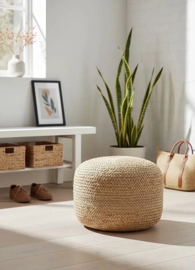 Pufa pleciona z juty do przedpokoju T4-F85