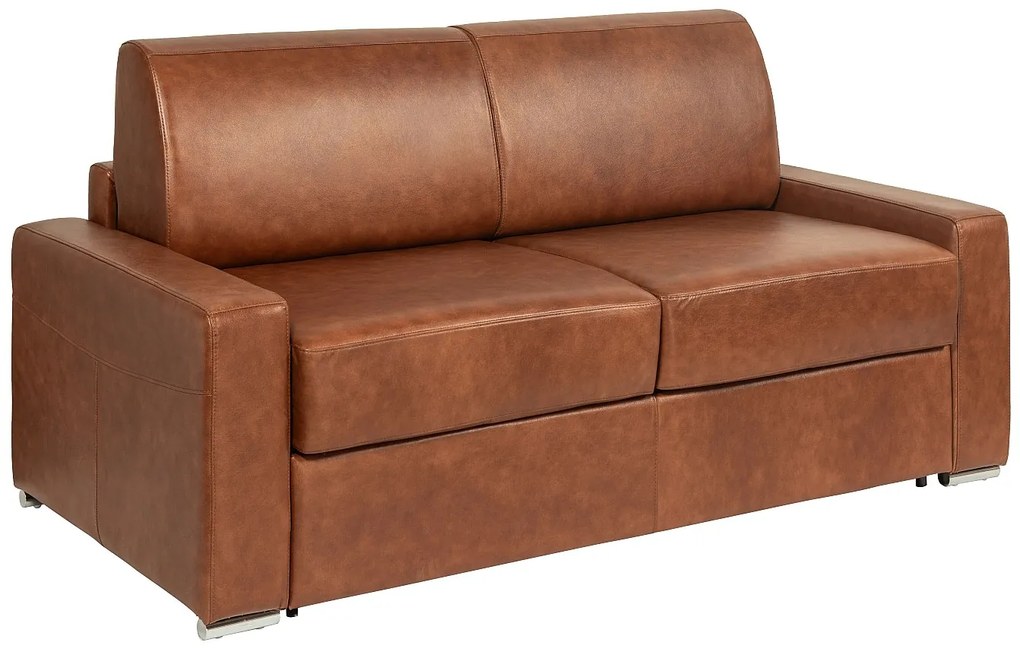 Kanapa rozkładana  4-osobowa  w karmelowej skórze bawolej vintage - Powierzchnia spania 160 cm - Materac 22 cm z pamięcią kształtu CALITO