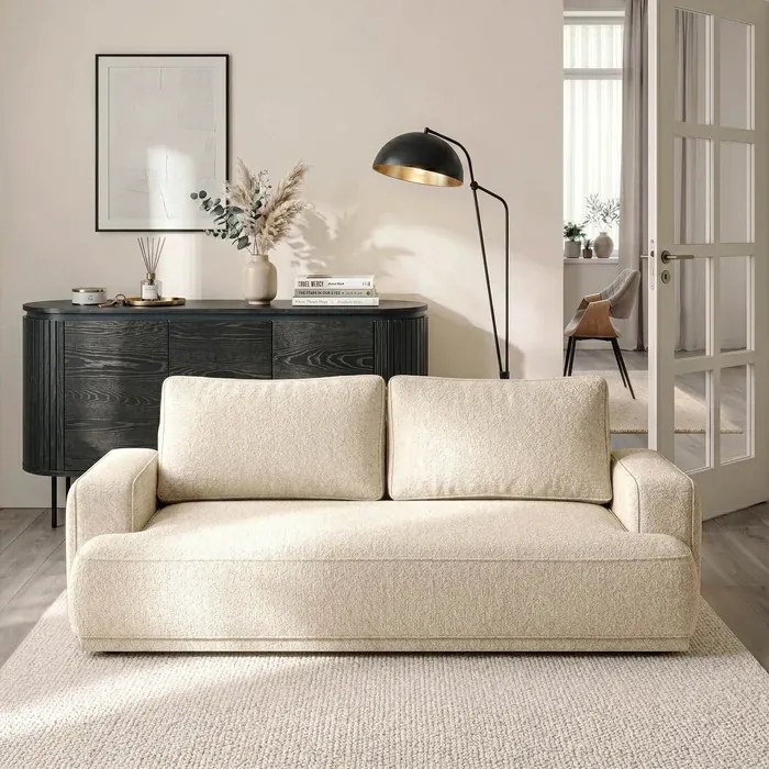 Sofa z Funkcją Spania CAMELIA Kremowa Boucle Japandi