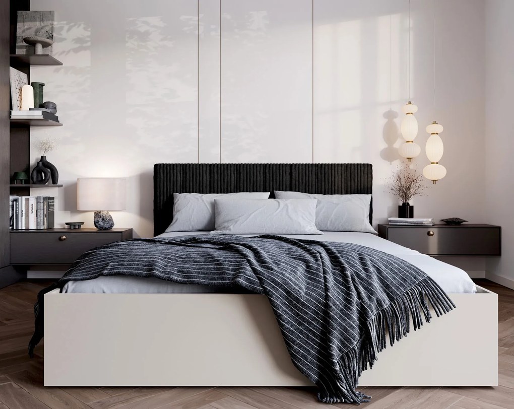 Beżowe łóżko z materacem i stelażem 160x200 D0-N98