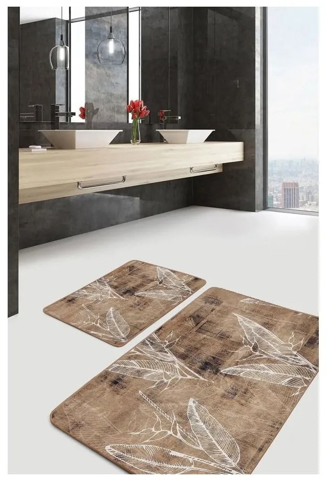 Brązowe aksamitne dywaniki łazienkowe zestaw 2 szt. 60x100 cm – Mila Home