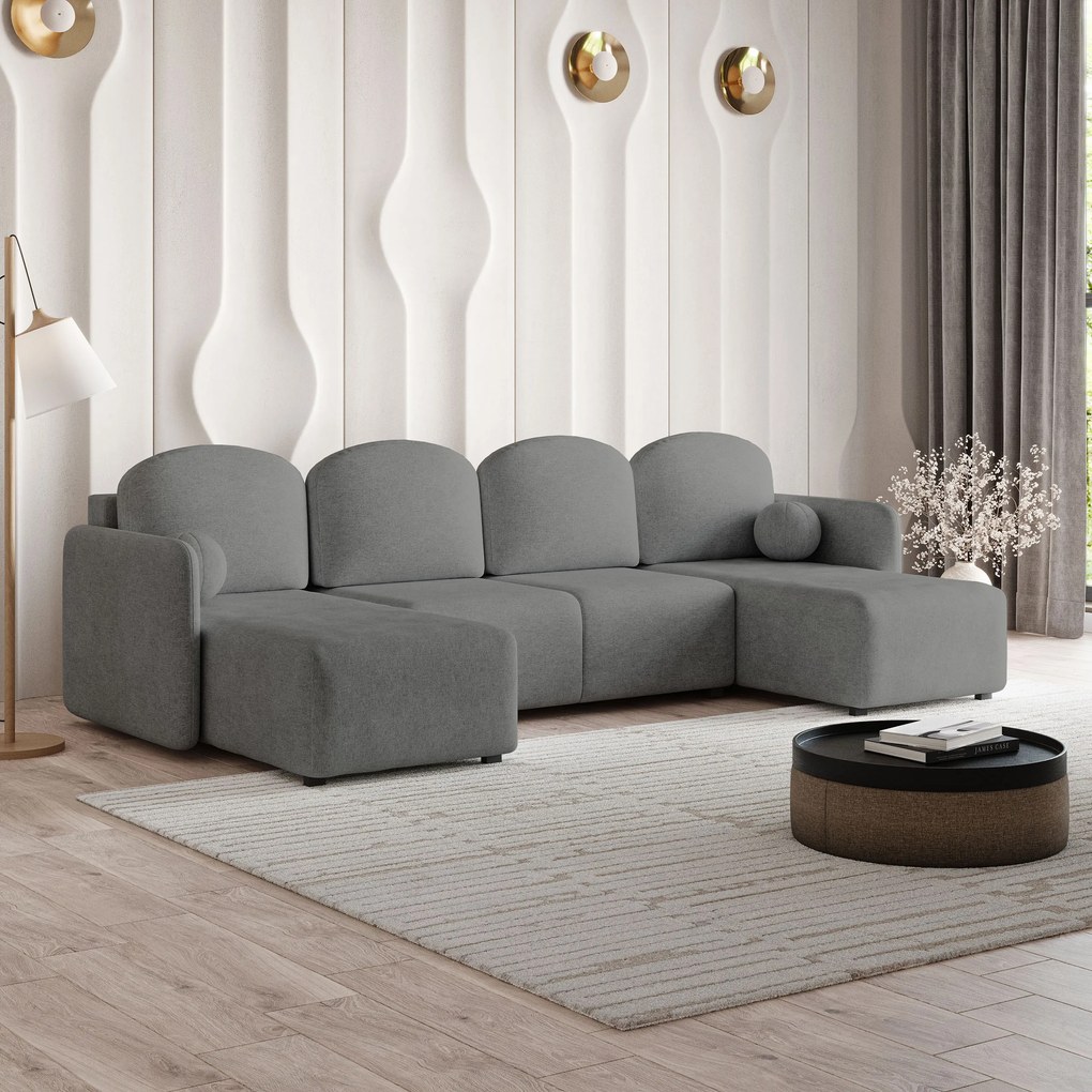 Masseno Narożnik NUBERO z funkcją spania i pojemnikiem na pościel Narozniki U, Rozkładana sofa - Szary, NEVE 90