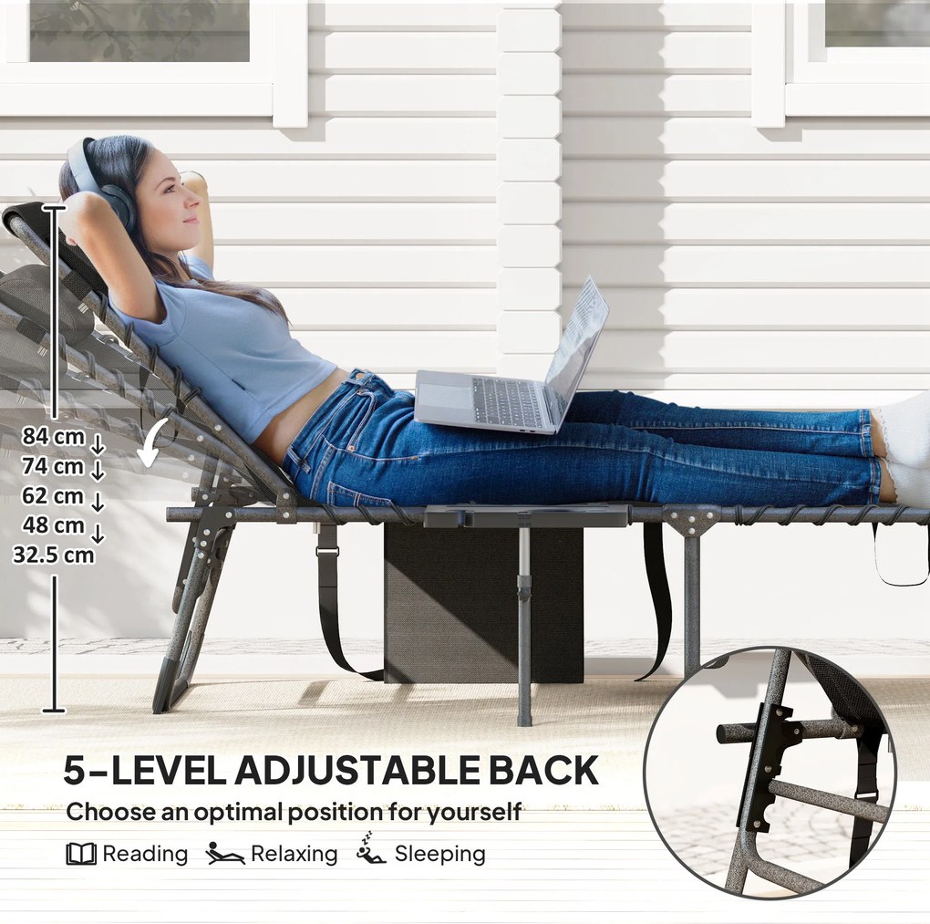 Outsunny Leżak składany ogrodowy z poduszką, 5-stopniowa regulacja oparcia, do 120 kg | Aosom PL