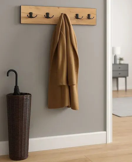Drewniany wieszak ścienny loft dąb craft + czarny S9-R74