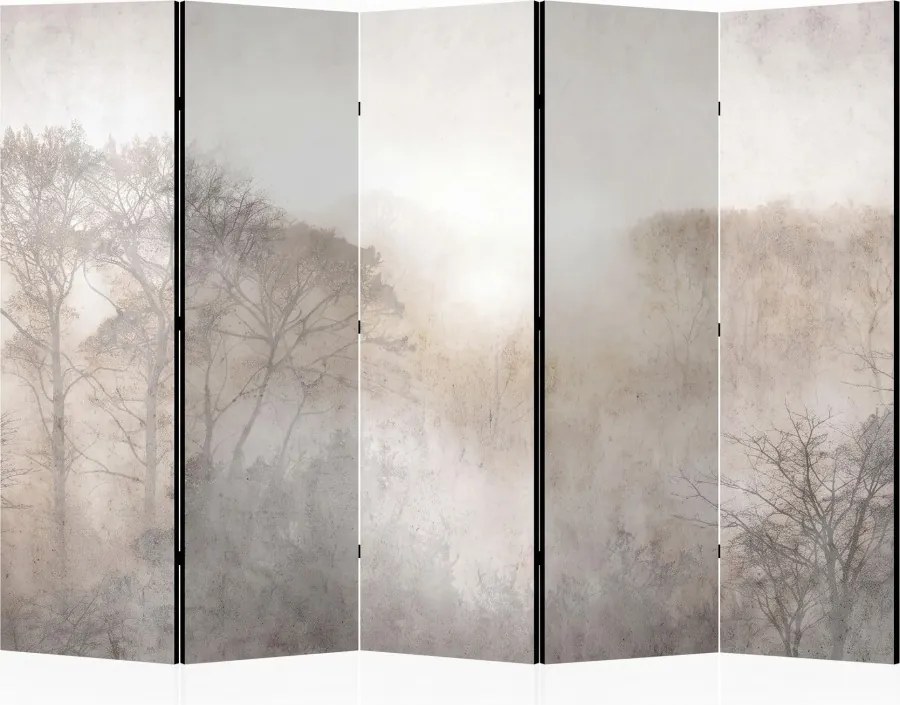 Parawan pokojowy 5-częściowy 225x172 Jednostronny dekoracyjny japandi wabi-sabi Szary Drzewa We Mgle
