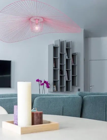 Wisząca lampa druciana kapelusz różowa C2-P49