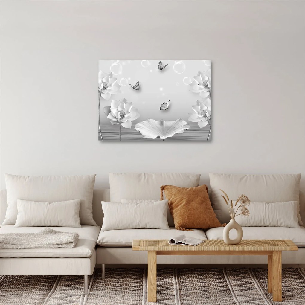 Obraz - Kwiatowy wzór z motylkami (70x50 cm)