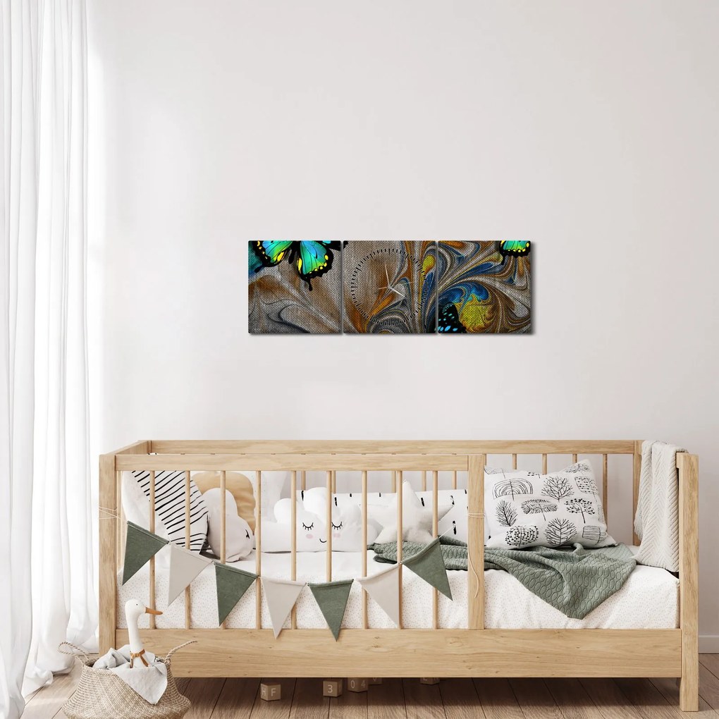 Obraz - Jasne motyle na zdjęciu (z zegarem) (90x30 cm)