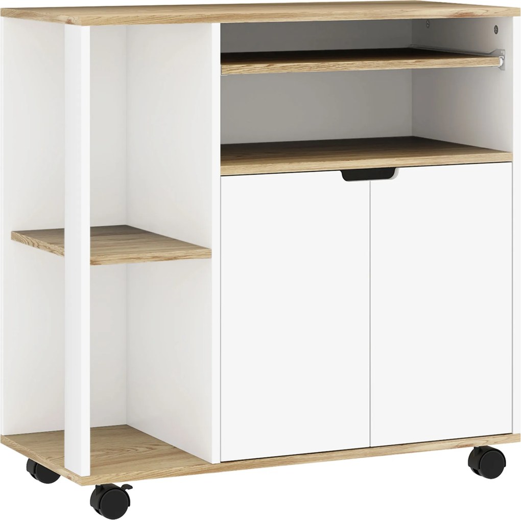HOMCOM Wózek Kuchenny na Kółkach z Miejsce do Przechowywania, Szafka, Regulowane Półki, do Kuchni, Salonu, Jadalni, Biały | Aosom PL