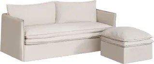 Zestaw Do Salonu Z 3-osobową Sofą I Pufą Z Lnu I Bawełny Grace Tkaniny Beige - Sklum