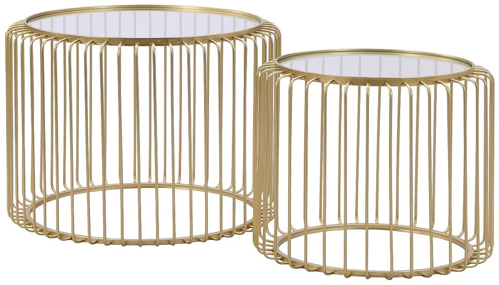 Zestaw 2 stolików kawowych z metalu i szkła - Pozłacane - FERIDA