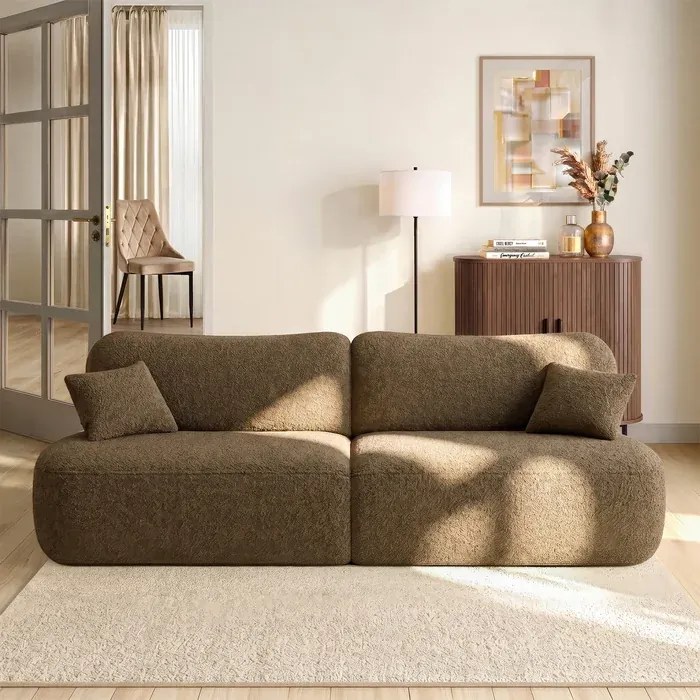 Sofa AVERIO Rozkładana Dwuosobowa Brązowa Boucle Japandi