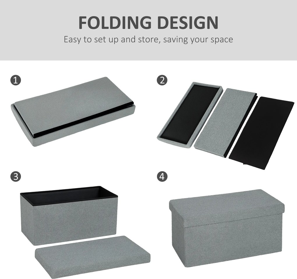 HOMCOM Puf do przechowywania, tapicerowana ławka z pojemnikiem i pokrywą do salonu, sypialni, korytarza, Ciemnoszary