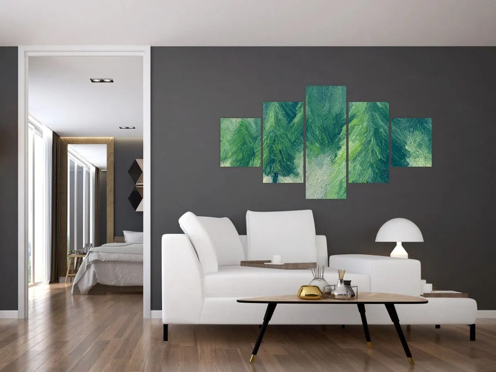 Obraz - Malowane drzewa iglaste (125x70 cm)