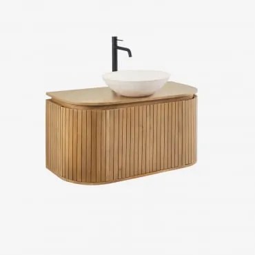 Zestaw Wiszących Mebli Łazienkowych Z Drewna Mango Analis Drewno Mango & Cement Okrągły Biały Ø40 Cm - Sklum