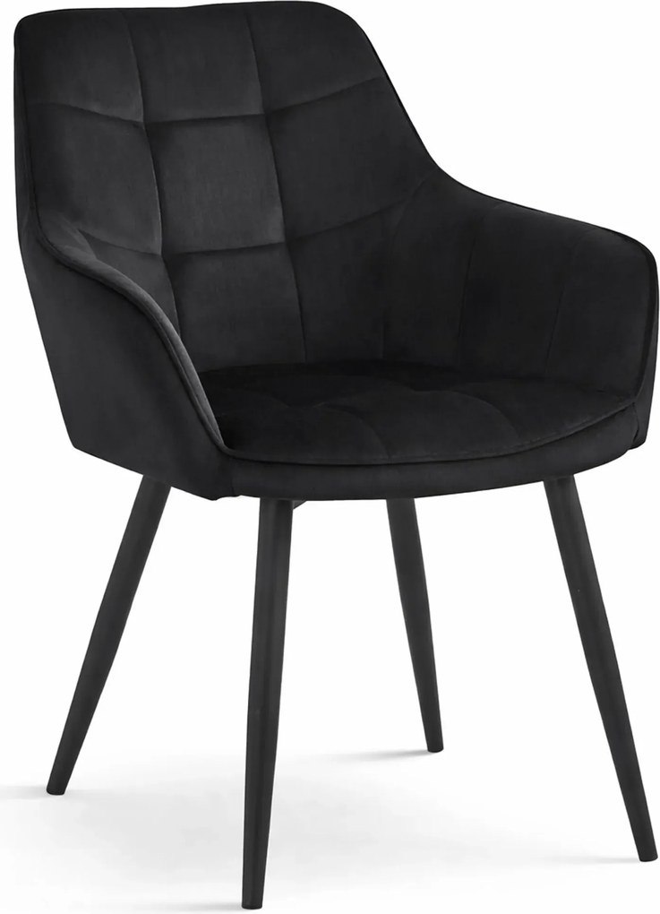 Czarne krzesło welurowe metalowe pikowane E9-T56