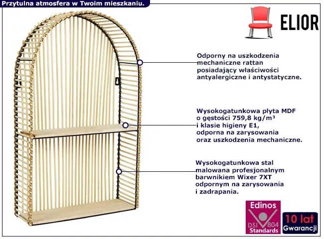 Rustykalna rattanowa półka ścienna - Wilis 5X