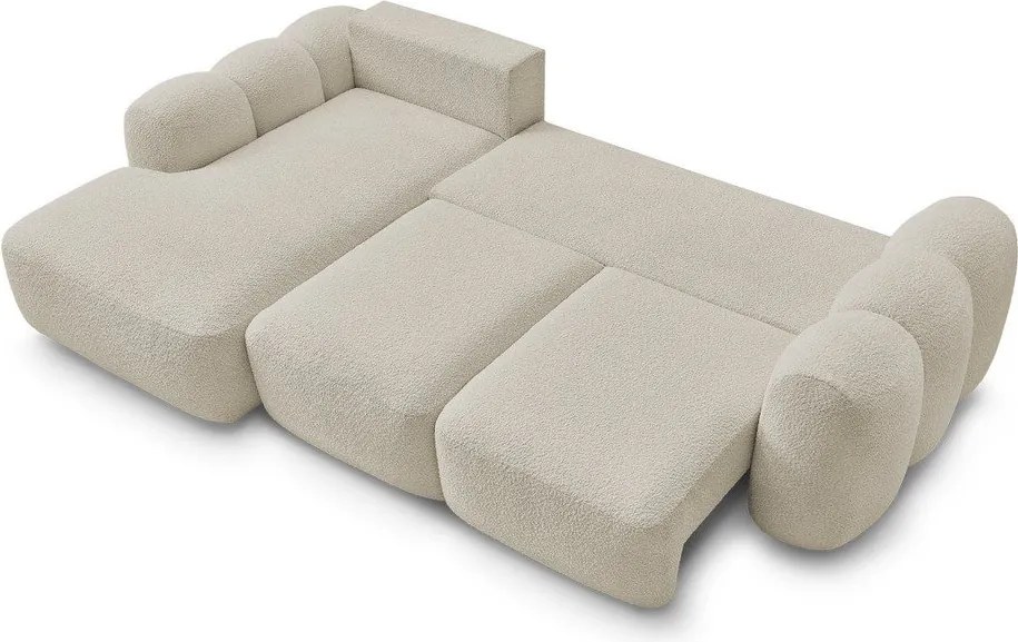 Beżowy rozkładany narożnik z materiału bouclé ze schowkiem (lewostronny/z szezlongiem) Montaigne – Bobochic Paris