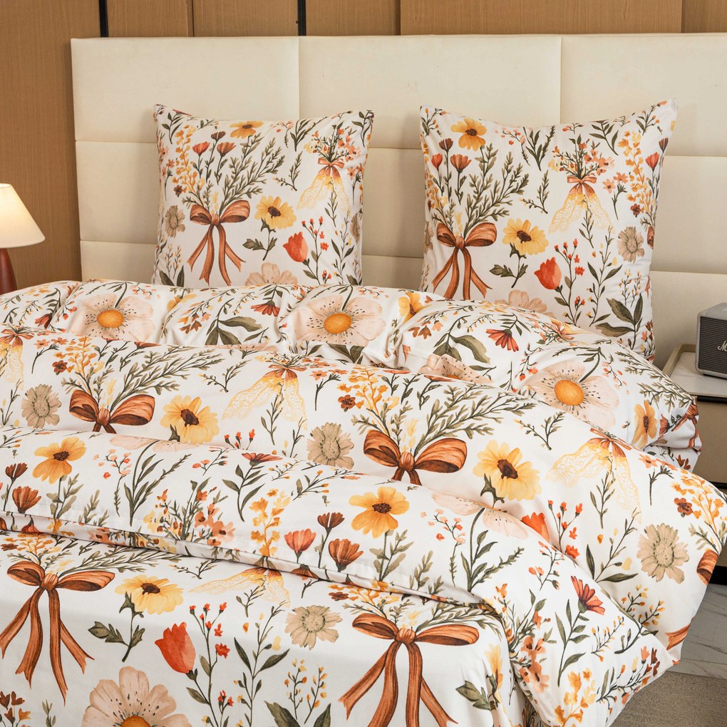 PrzytulneMieszkanie.pl PrzytulneMieszkanie.pl Pościel z mikrofibry FLORAL RIBBON kremowa Rozmiar pościeli: 70 x 90 cm | 140 x 200 cm