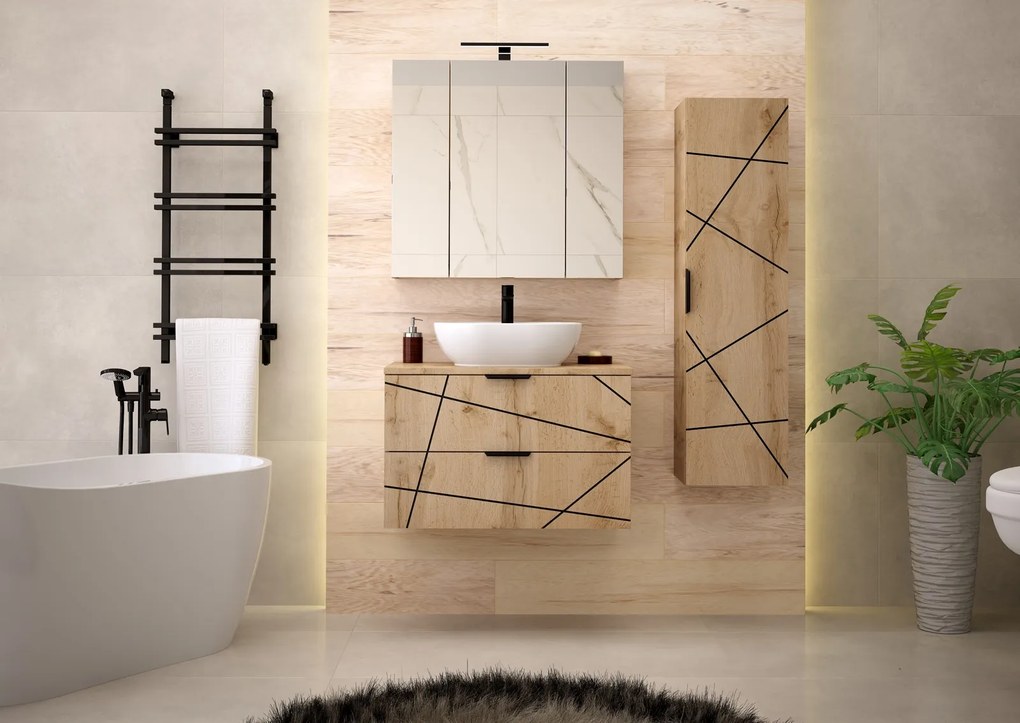 Szafka pod umywalkę nablatową Wood 01, dąb wotan, 80 cm - zestaw 1