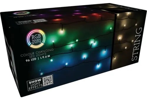 Świąteczny łańcuch LED RGB z pilotem 96 diod LED,kolorowy, 9,6 m