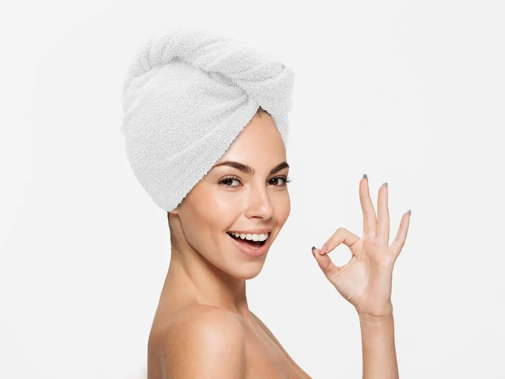 Szybkoschnący turban do włosów frotte biały, 100% bawełna