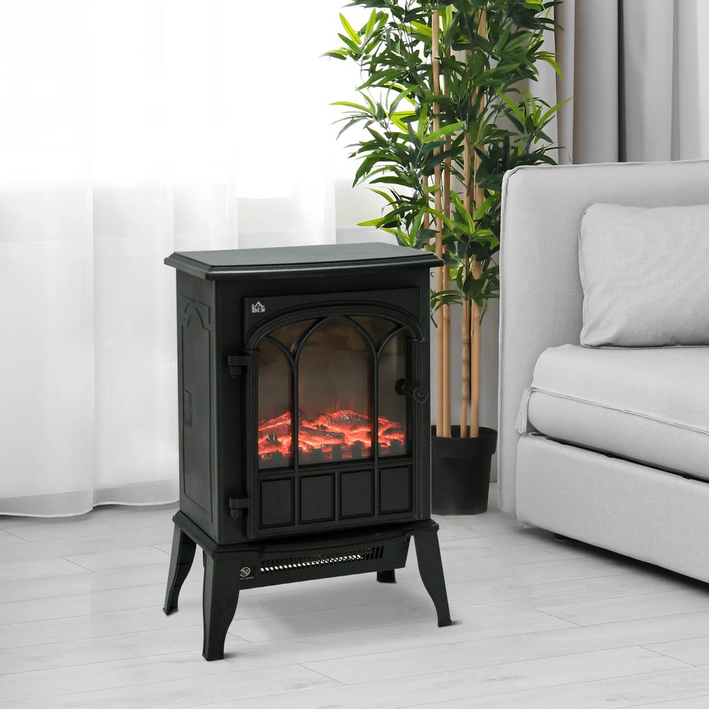HOMCOM Elektrokamin, cichy kominek wolnostojący z efektem płomienia, piec kominkowy 2000W