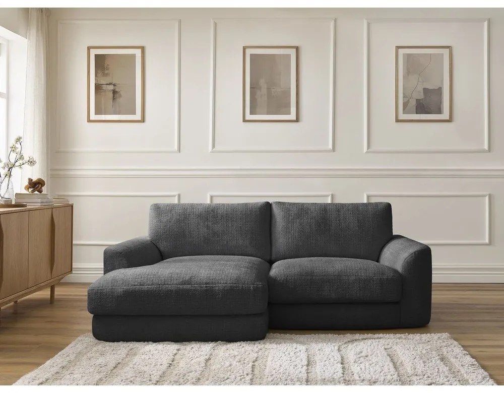 Czarny narożnik z tkaniny szenilowej (lewostronny/z szezlongiem) Leonore – Bobochic Paris