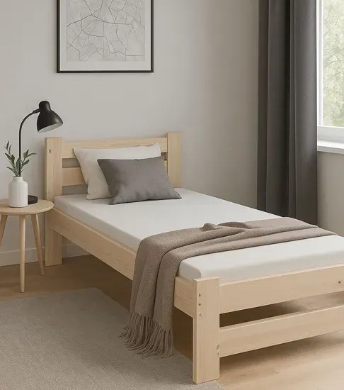 Drewniane Łóżko Jednoosobowe Z Materacem 90X200 W3-G39