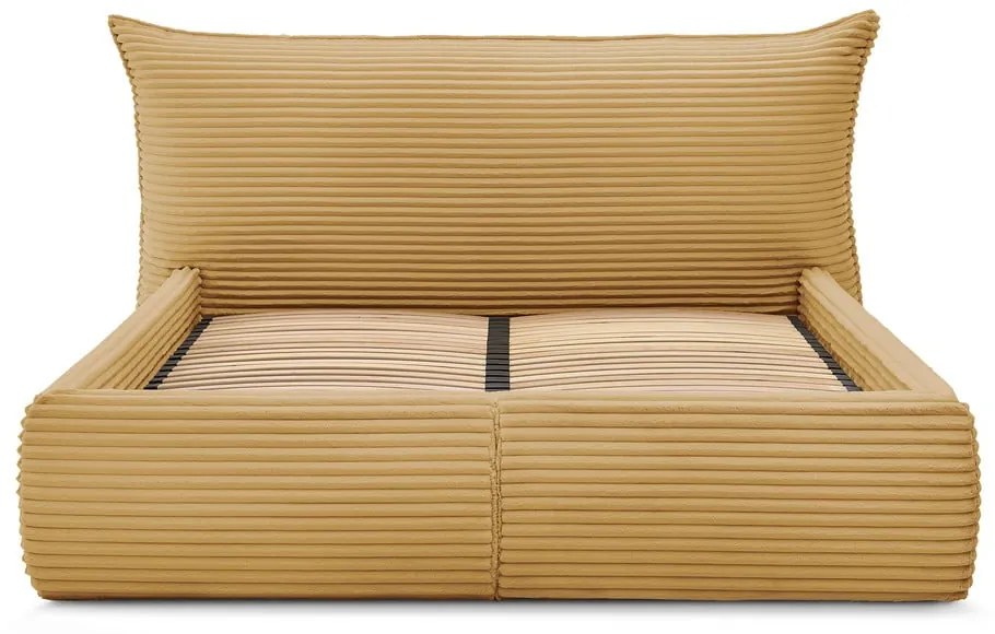 Żółte tapicerowane łóżko dwuosobowe ze schowkiem i stelażem 180x200 cm Jade – Bobochic Paris