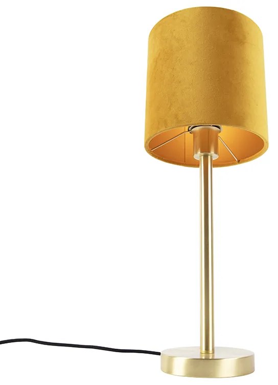 Lampa stołowa mosiądz z żółtym kloszem 20 cm - Simplo Nowoczesny Oswietlenie wewnetrzne
