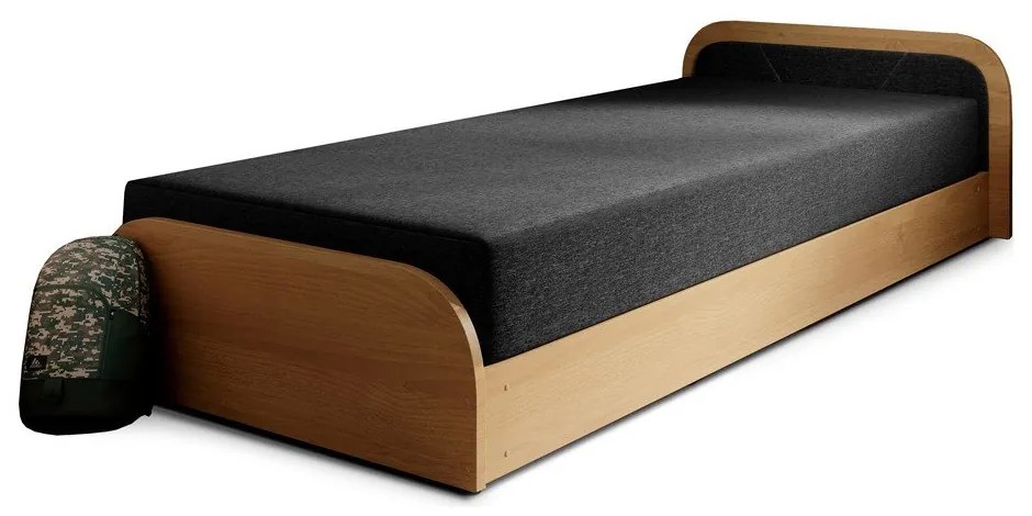 Tapicerowane/z płyty wiórowej łóżko jednoosobowe ze schowkiem z materacem 80x190 cm w kolorze ochry/ciemnoszare Parys – ELTAP