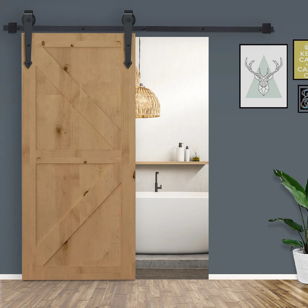 Zestaw do drzwi przesuwnych HOMCOM, rustykalny design, stal węglowa, wytrzymuje do 100 kg na panel